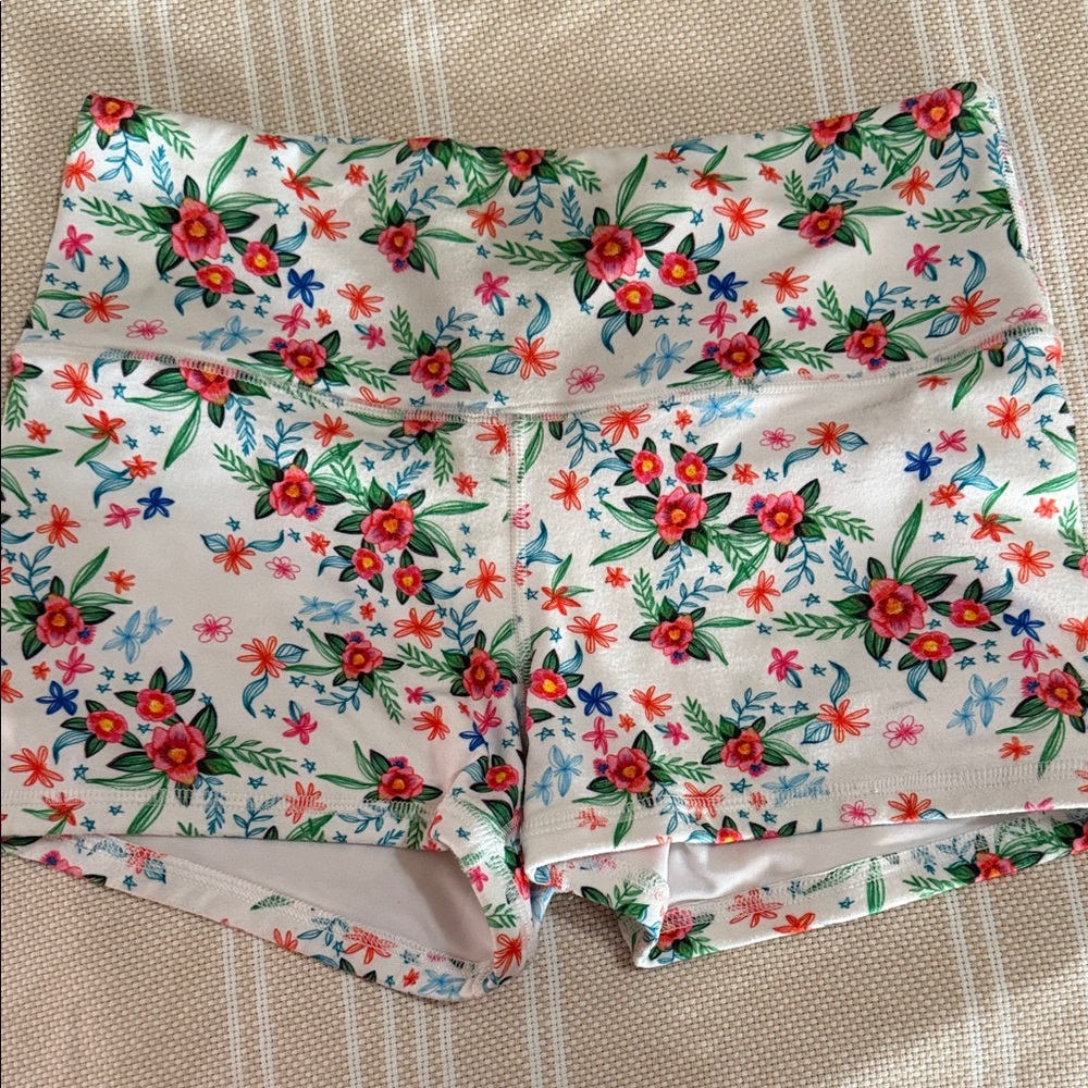 Fleo High Waist Floral Women's Shorts - Cream and Multicolor